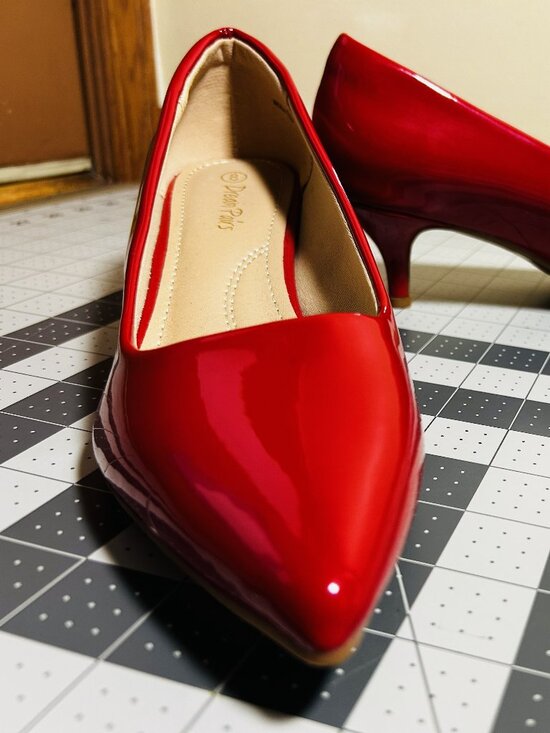 Dream Pairs Shoes - DREAM PAIRS Moda Red Patent Pointed Toe Kitten Heel Pumps Size 8
